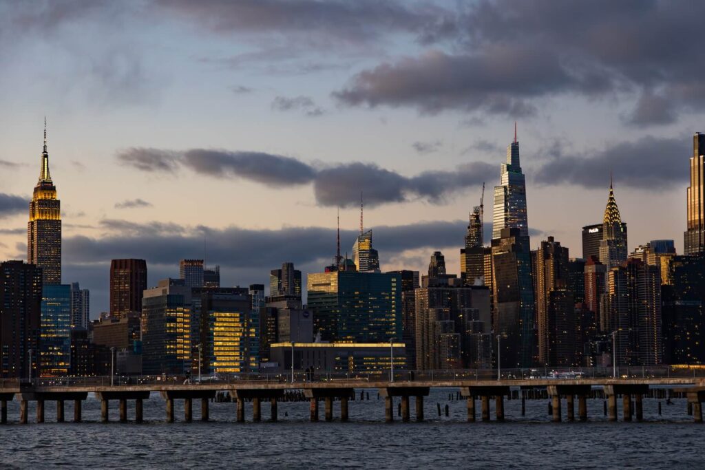 New York skyline at twilight from Pamela Thomas-Graham’s photo book When Words Fai