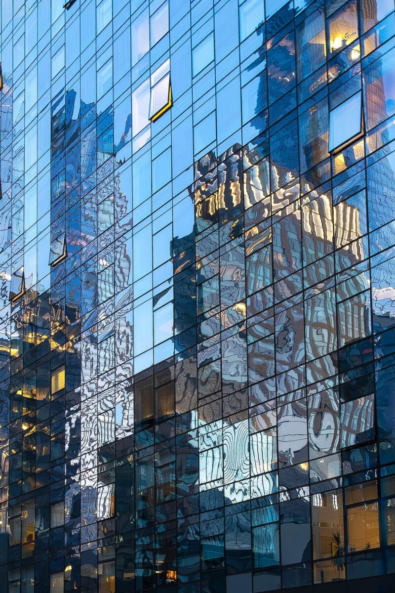 Twilight Reflection — abstract Manhattan reflection at dusk by Pamela Thomas-Graham