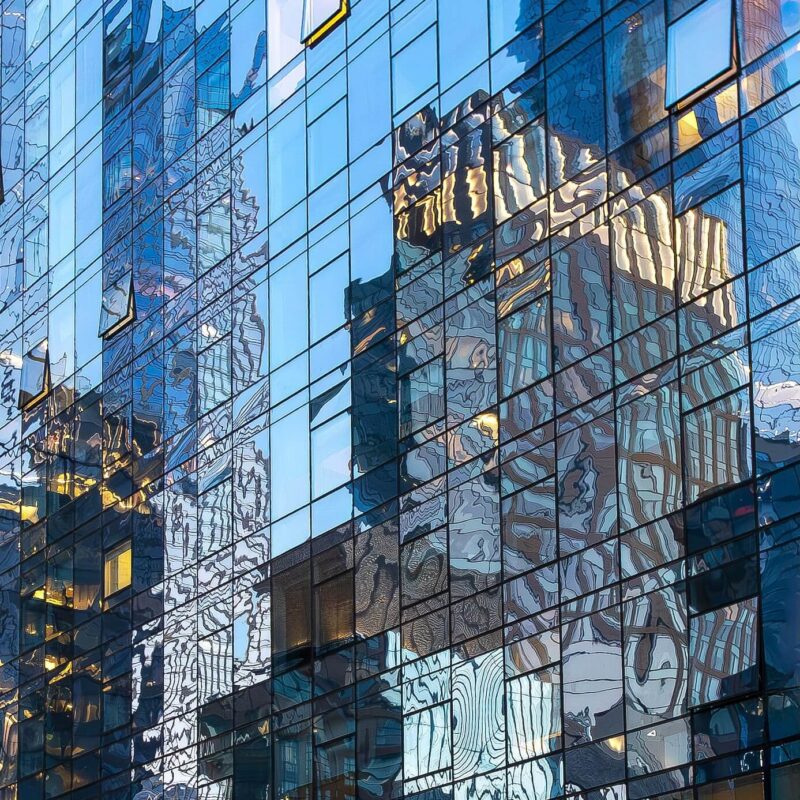 Twilight Reflection — abstract Manhattan reflection at dusk by Pamela Thomas-Graham