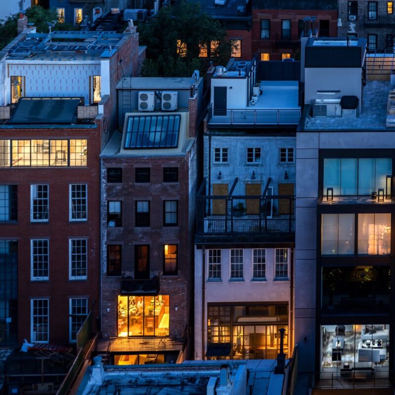 West Village at Dusk — romantic NYC neighborhood street at dusk by Pamela Thomas-Graham (4×6).